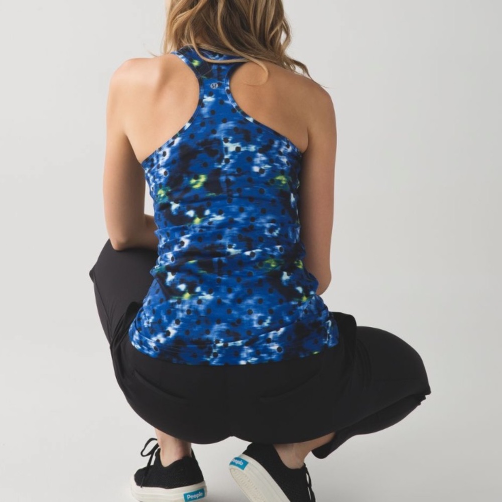 LULULEMON- Cool Racerback Windy Blooms Saphire Blue Multi Workout Tank Training - Picture 2 of 6
